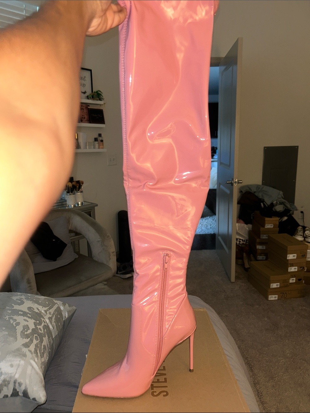 Women’s Pink Patent Thigh-High Stiletto Boot